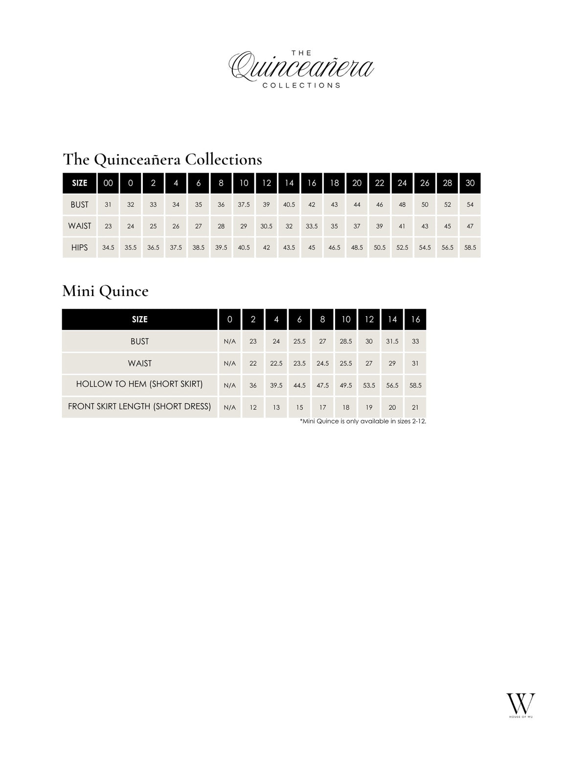 Quince Size Guide