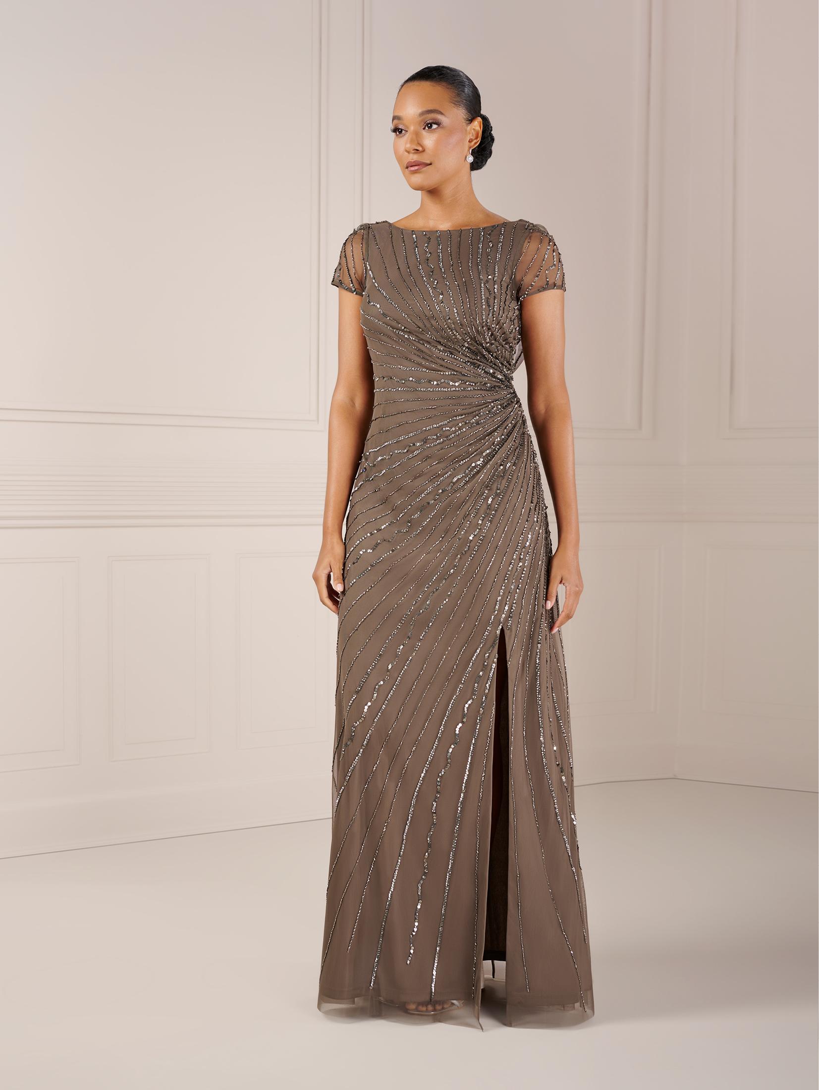MAC DUGGAL One Shoulder Floor Length Drop Shoulder Platinum Sequin Gown  (FREE UK & US SHIPPING) | ShaideBoutique.com UK – SHAIDE BOUTIQUE
